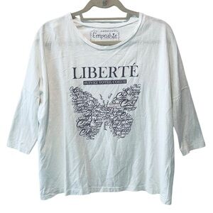 EMPATHIE Womens T-Shirt White 100% Cotton Made in Italy LIBERTE Medium